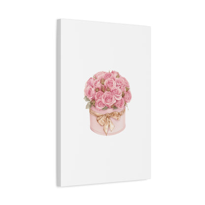Pink Rose Bouquet Box Wall Art Print | Elegant Floral Gift Decor | Matte Canvas