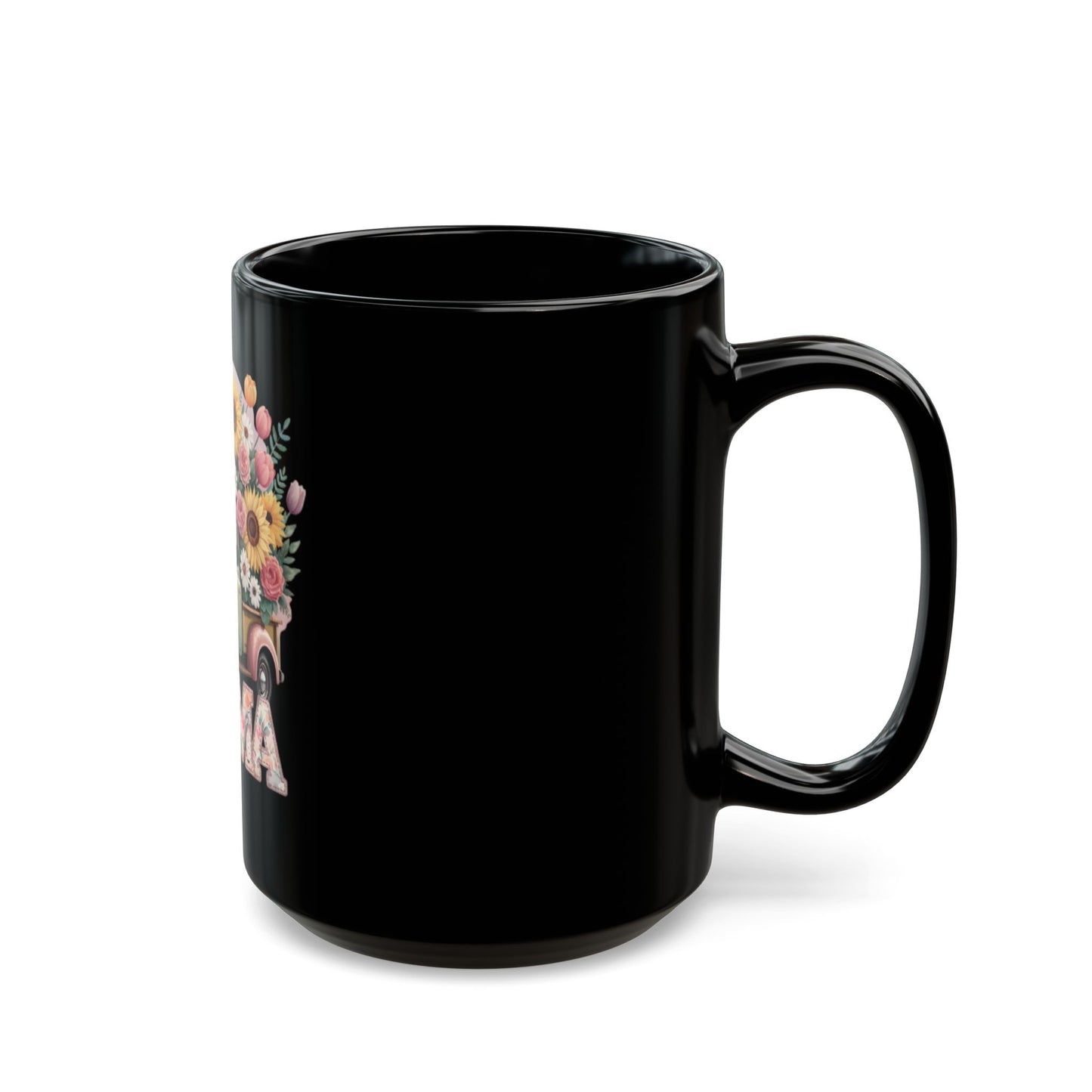 Mother’s Day Ceramic Mug | Mama Floral Truck Mug  | Vintage Flower Coffee Cup for Mom | Cute Mama Gift Mug | Black Mug  | 11oz | 15oz