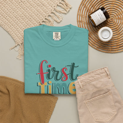 First Time Mama Tee | Trendy Motherhood Shirt for New Moms | Gift for Her | New Mom T-Shirt |‘First Time Mom’ Cute Graphic Tee | Perfect Baby Shower Gift