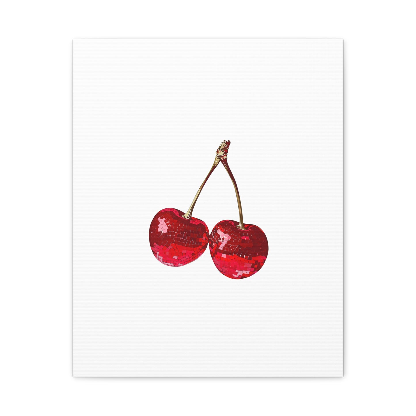 Red Glitter Disco Cherry Wall Art Print | Sparkly Pop Art Fruit Decor | Cherry Duo Matte Canvas Print | Minimal Fruit Wall Art