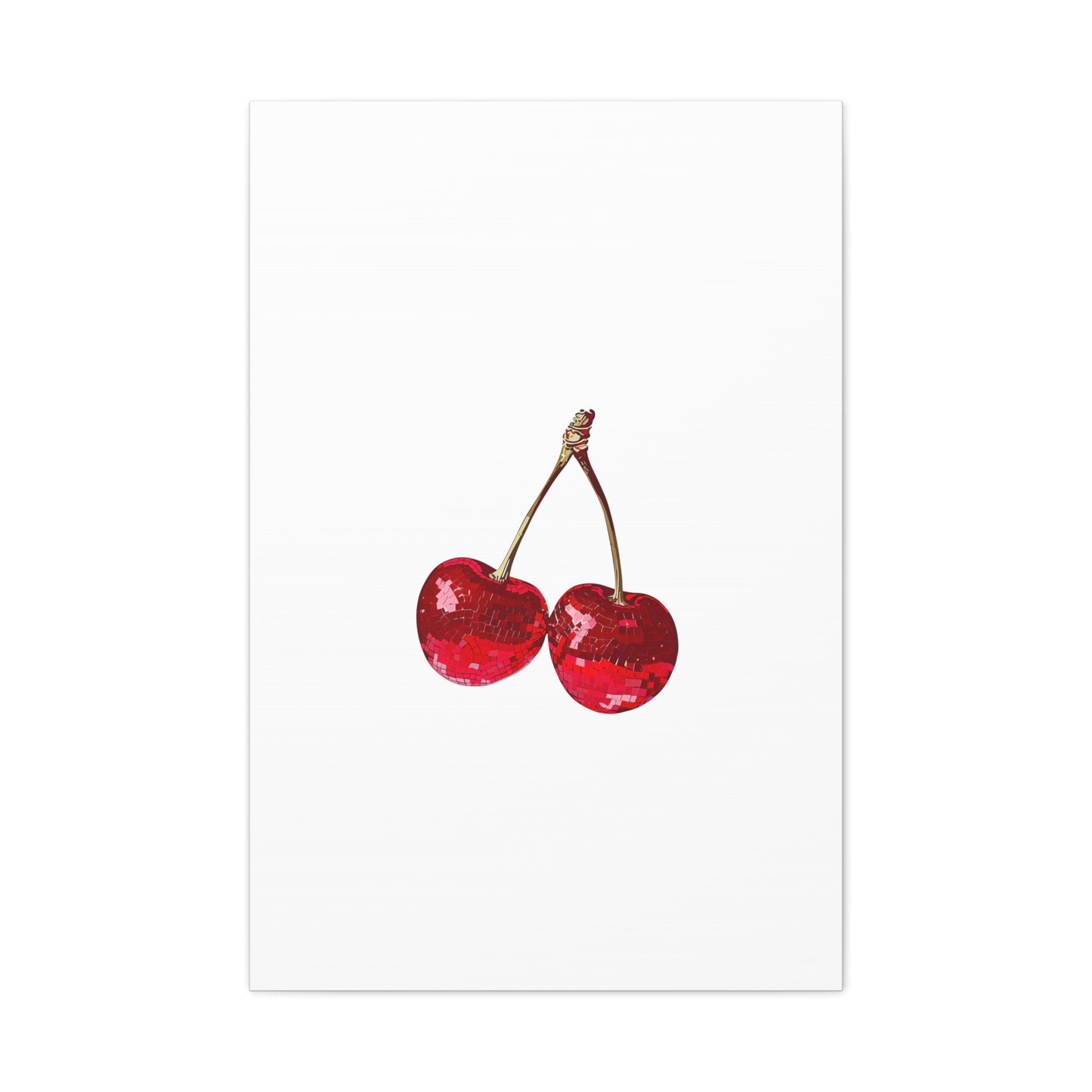 Red Glitter Disco Cherry Wall Art Print | Sparkly Pop Art Fruit Decor | Cherry Duo Matte Canvas Print | Minimal Fruit Wall Art