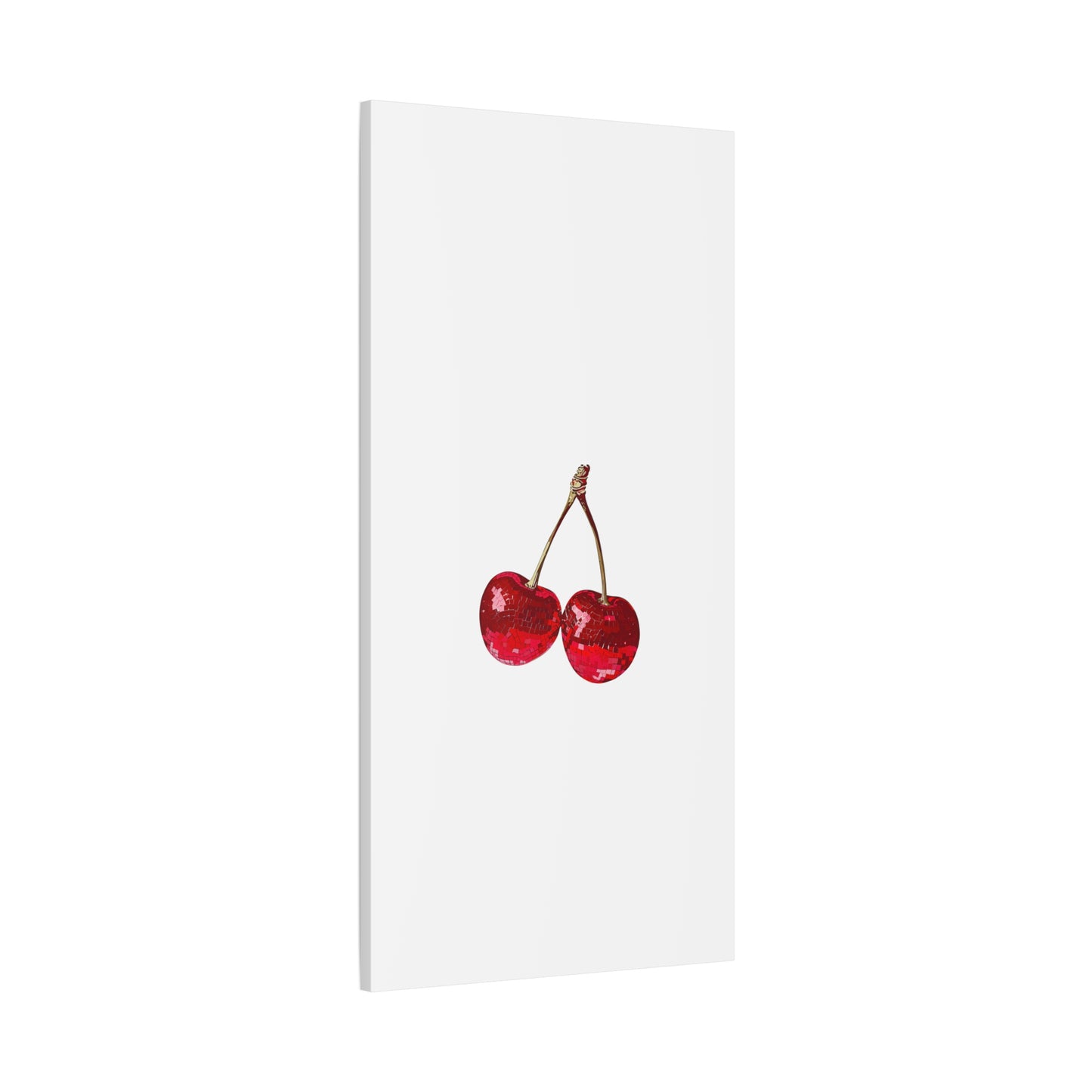 Red Glitter Disco Cherry Wall Art Print | Sparkly Pop Art Fruit Decor | Cherry Duo Matte Canvas Print | Minimal Fruit Wall Art