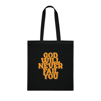 Faith Tote Bag | God Will Never Fail You | Inspirational Cotton Shopping Tote | Christian Faith Canvas Tote Bag for Church | Men | Everyday Use