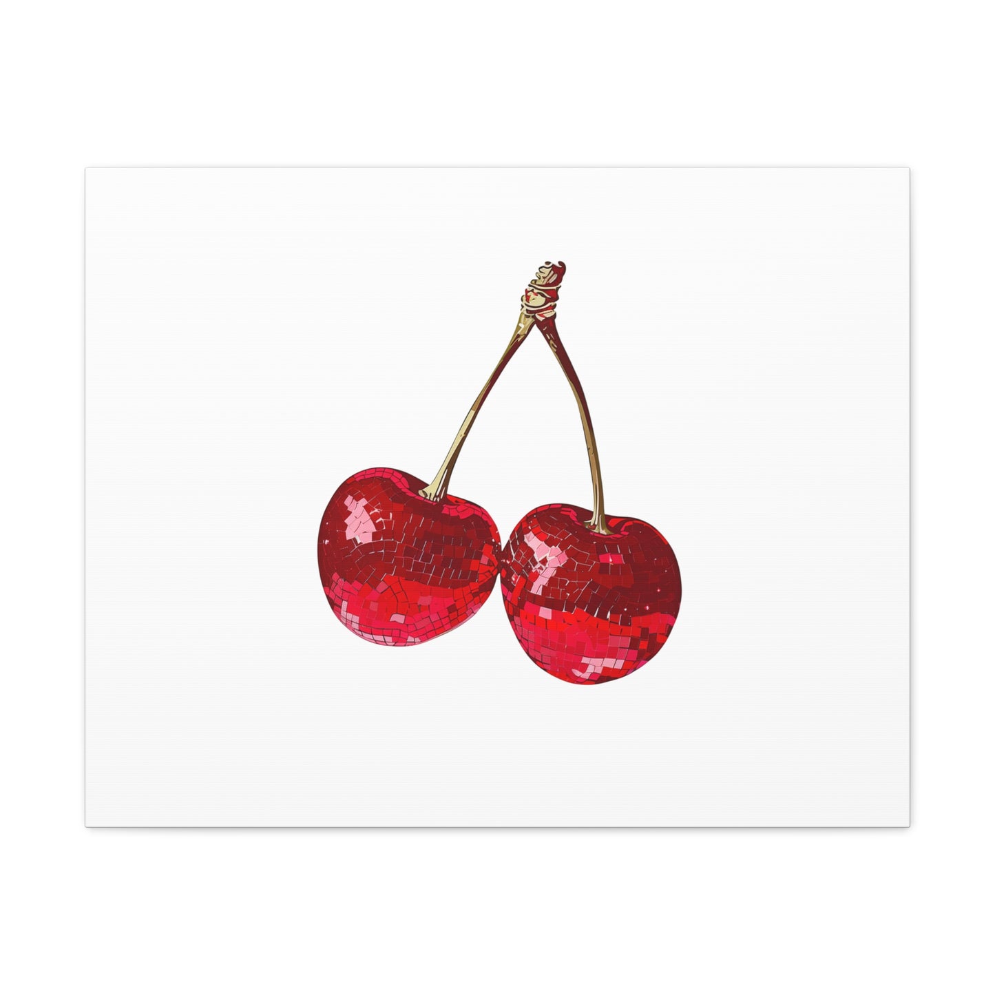 Red Glitter Disco Cherry Wall Art Print | Sparkly Pop Art Fruit Decor | Cherry Duo Matte Canvas Print | Minimal Fruit Wall Art