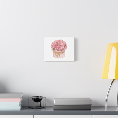 Pink Rose Bouquet Box Wall Art Print | Elegant Floral Gift Decor | Matte Canvas