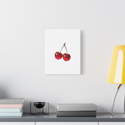 Red Glitter Disco Cherry Wall Art Print | Sparkly Pop Art Fruit Decor | Cherry Duo Matte Canvas Print | Minimal Fruit Wall Art