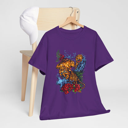 Savage Tiger Floral Graphic Tee  | Bold Streetwear Animal Print Tee | Tiger & Rose Graphic Tee | Bold Floral Ninja Tiger T-Shirt
