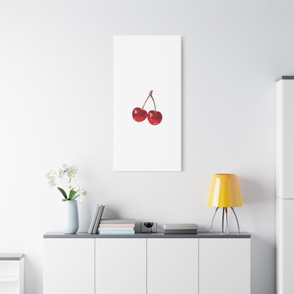 Red Glitter Disco Cherry Wall Art Print | Sparkly Pop Art Fruit Decor | Cherry Duo Matte Canvas Print | Minimal Fruit Wall Art
