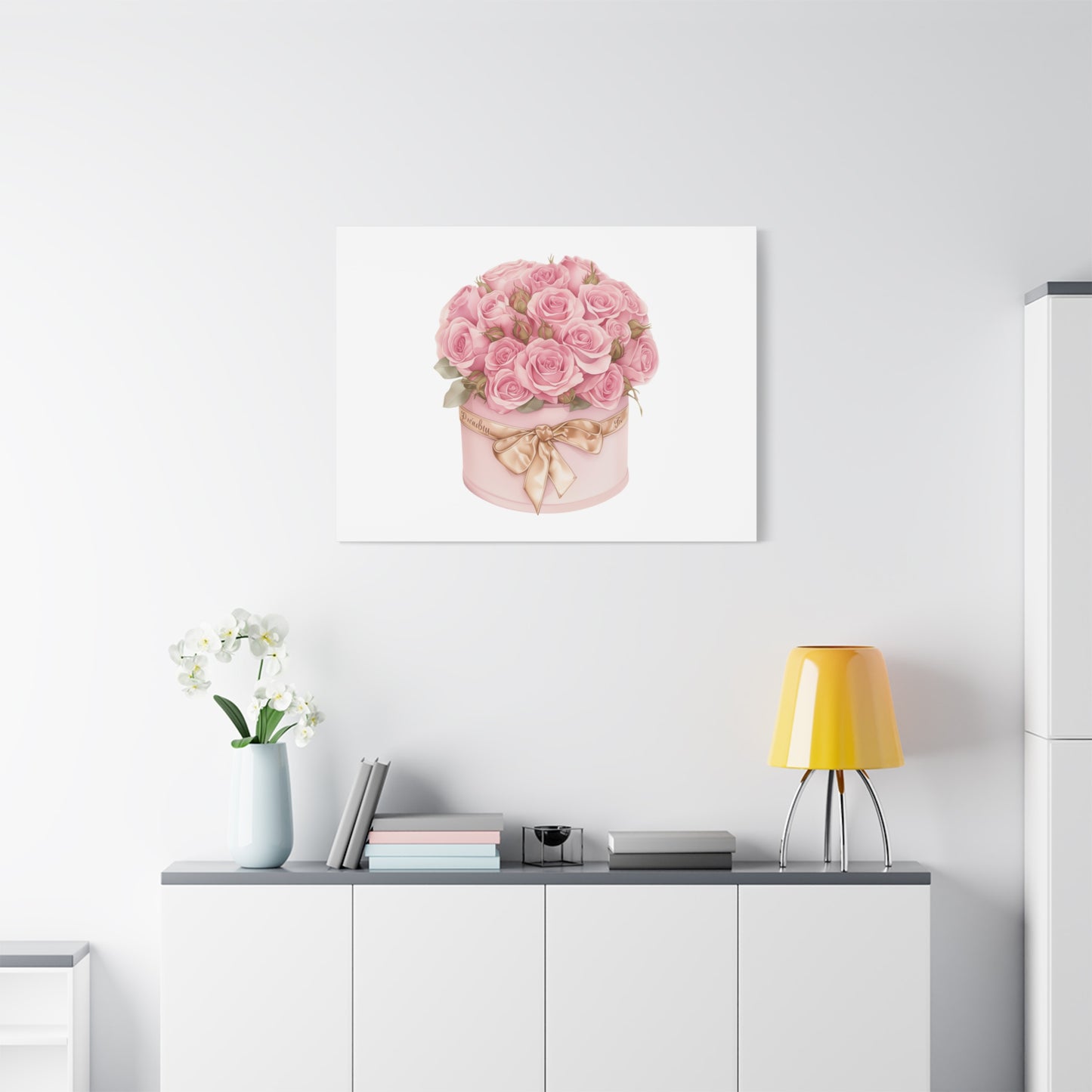 Pink Rose Bouquet Box Wall Art Print | Elegant Floral Gift Decor | Matte Canvas