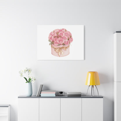 Pink Rose Bouquet Box Wall Art Print | Elegant Floral Gift Decor | Matte Canvas
