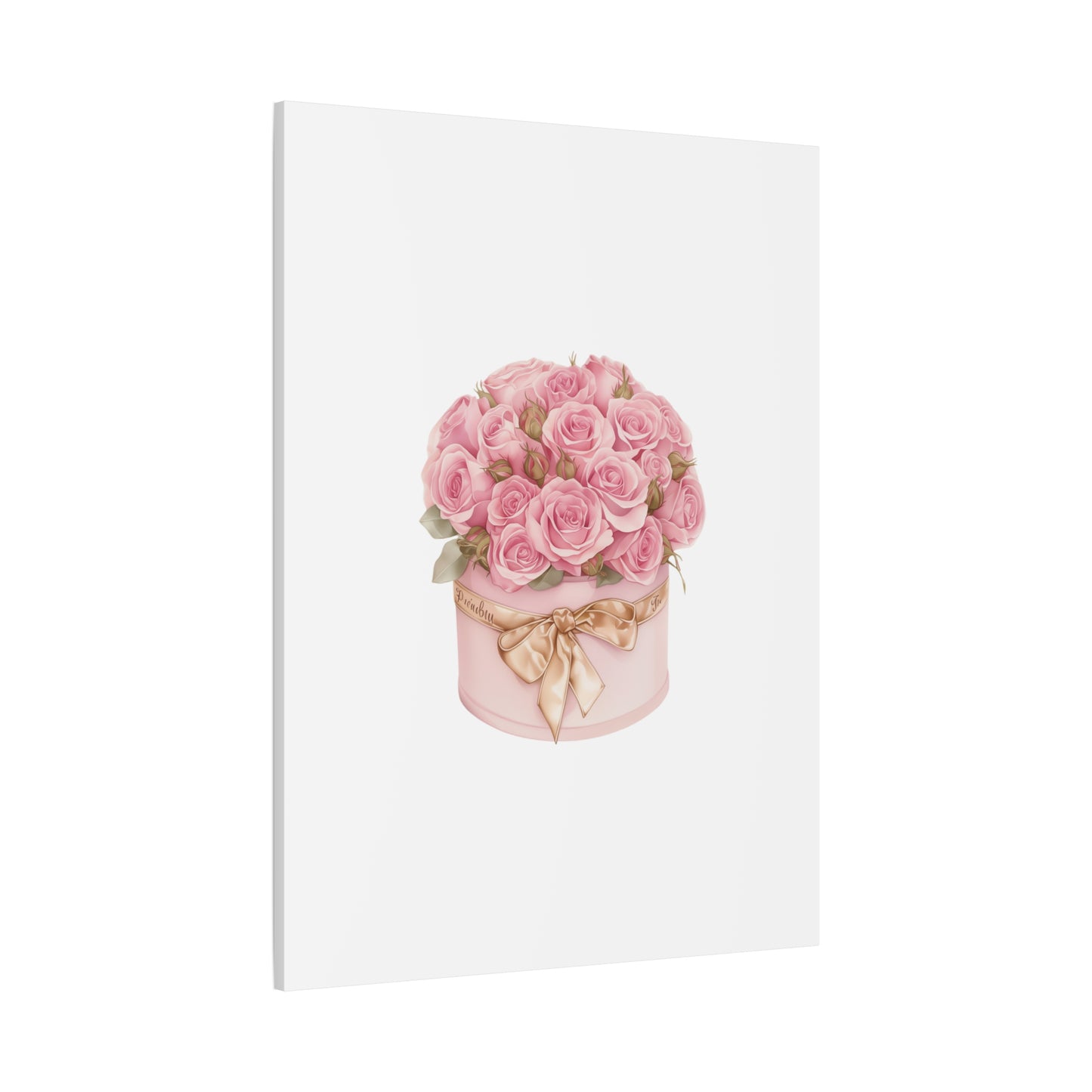 Pink Rose Bouquet Box Wall Art Print | Elegant Floral Gift Decor | Matte Canvas