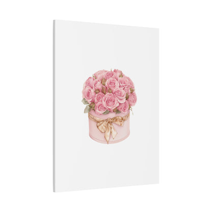 Pink Rose Bouquet Box Wall Art Print | Elegant Floral Gift Decor | Matte Canvas