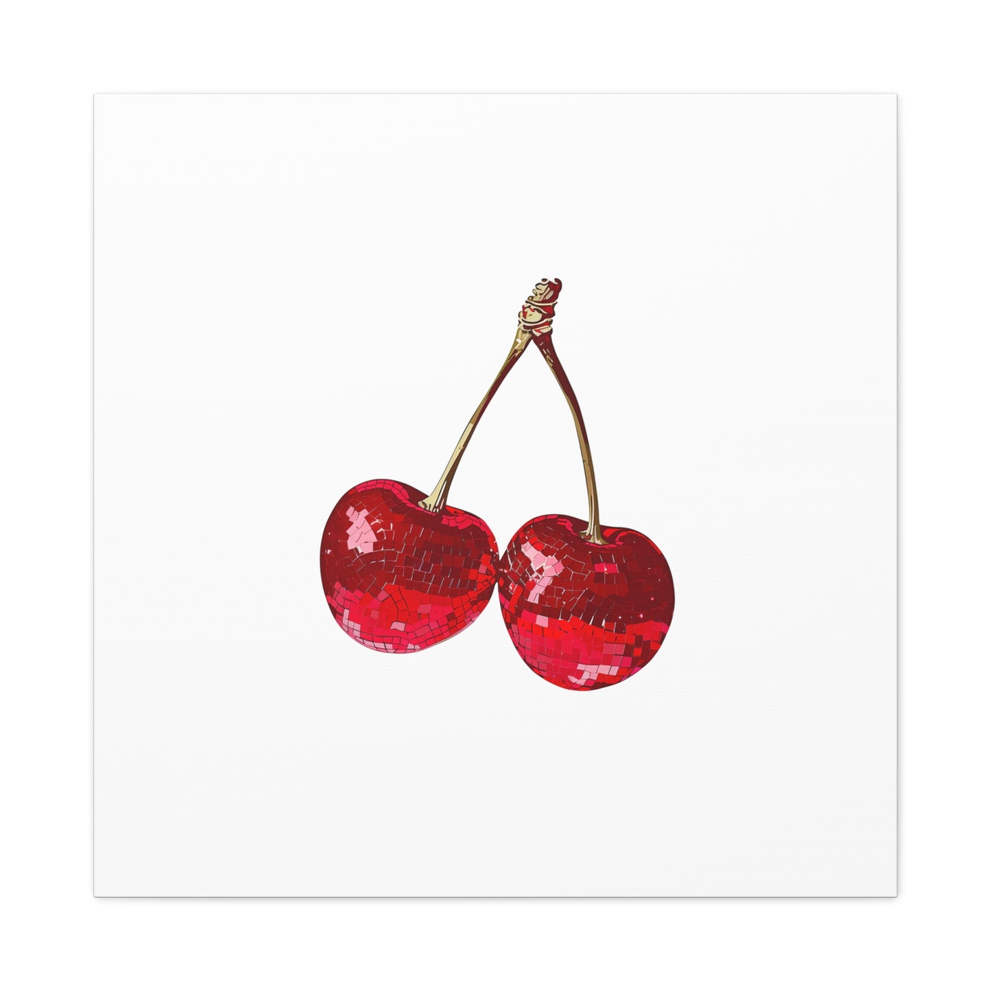 Red Glitter Disco Cherry Wall Art Print | Sparkly Pop Art Fruit Decor | Cherry Duo Matte Canvas Print | Minimal Fruit Wall Art