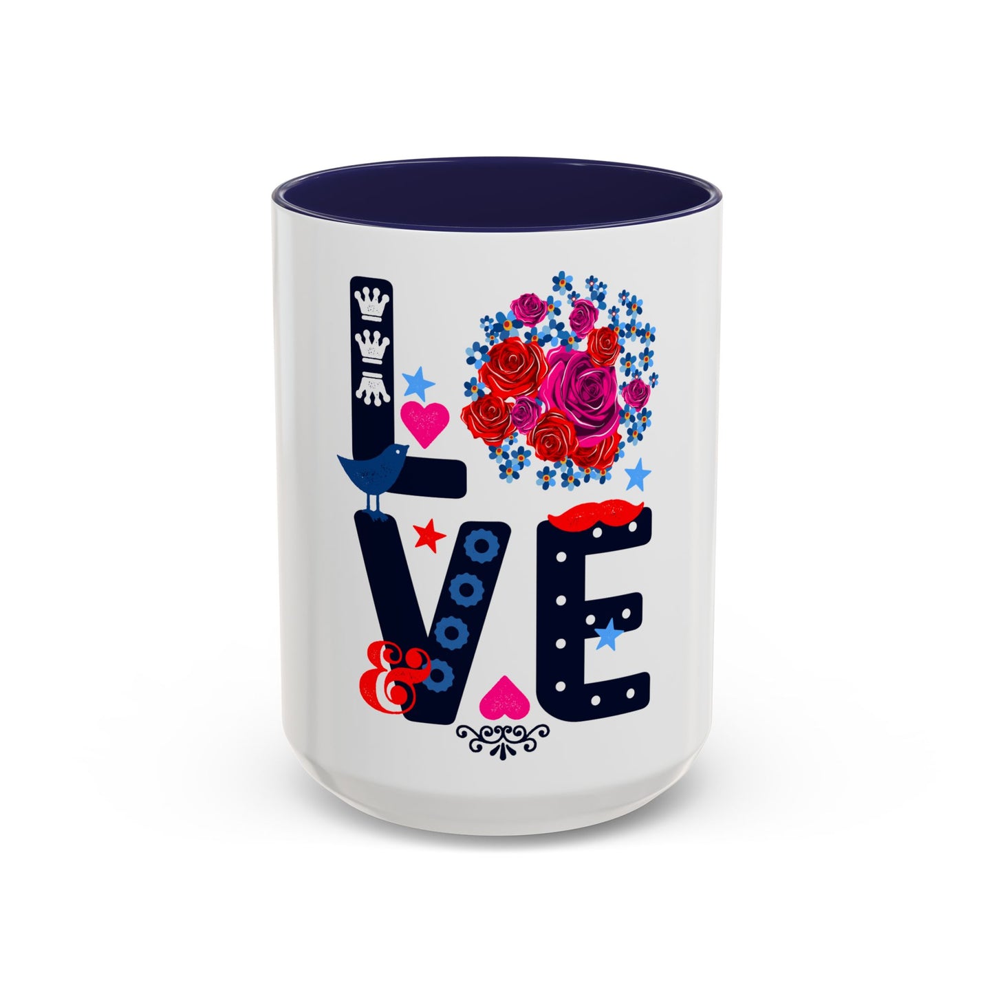 LOVE Floral Mug | Cute Aesthetic Coffee Cup with Heart | Rose Design | Gift for Her, Girlfriend, Wife | Stylish Ceramic Mug Accent Coffee Mug (11oz, 15oz)