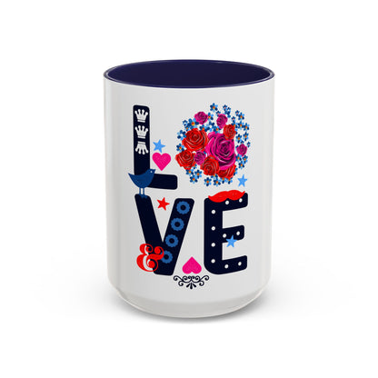 LOVE Floral Mug | Cute Aesthetic Coffee Cup with Heart | Rose Design | Gift for Her, Girlfriend, Wife | Stylish Ceramic Mug Accent Coffee Mug (11oz, 15oz)