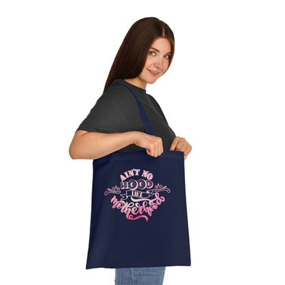 Stylish Canvas Tote for Moms | Everyday Carry & Gift Idea | Ain't No Hood Like Motherhood Cotton Tote | Pink Mom Tote Bag