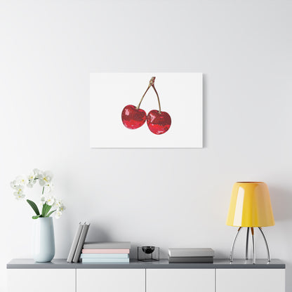 Red Glitter Disco Cherry Wall Art Print | Sparkly Pop Art Fruit Decor | Cherry Duo Matte Canvas Print | Minimal Fruit Wall Art