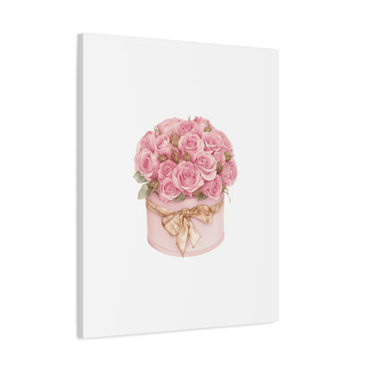 Pink Rose Bouquet Box Wall Art Print | Elegant Floral Gift Decor | Matte Canvas