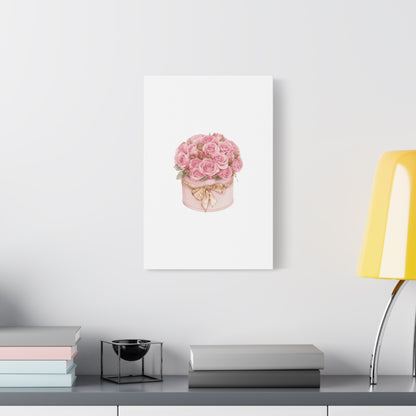 Pink Rose Bouquet Box Wall Art Print | Elegant Floral Gift Decor | Matte Canvas