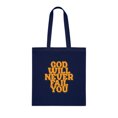 Faith Tote Bag | God Will Never Fail You | Inspirational Cotton Shopping Tote | Christian Faith Canvas Tote Bag for Church | Men | Everyday Use